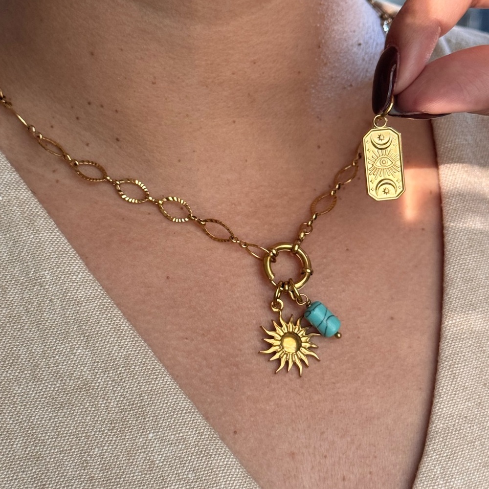 Gold Chain Necklace with Sun Charm - Picture 2 of 4